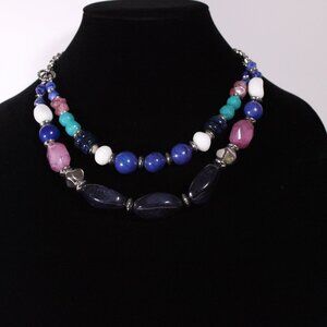 NWT Chico’s Mix of White, Pink, Blue, Purple & Turquoise Stone Beaded Necklace